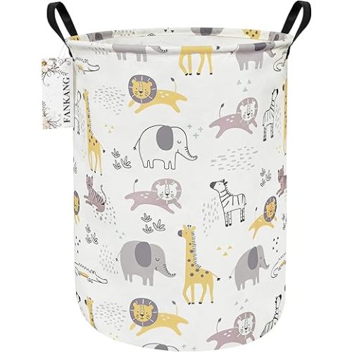 FANKANG Storage Basket, Nursery Hamper Canvas Laundry Basket Foldable with Waterproof PE Coating Large Storage Baskets for Kids Boys and Girls, Office, Bedroom, Clothes,Toys(Lovely Animals)