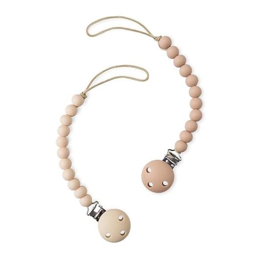 Comfy Cubs Pacifier Clips 2 Pack - 100% Food Grade Silicone Baby Pacifier Clips, BPA & PVC Free - CPSIA Certified, Lightweight and Flexible Baby Gifts - Beige & Light Beige