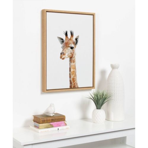 18" x 24" Sylvie Baby Giraffe Framed Canvas by Amy Peterson Natural - Kate & Laurel All Things Decor