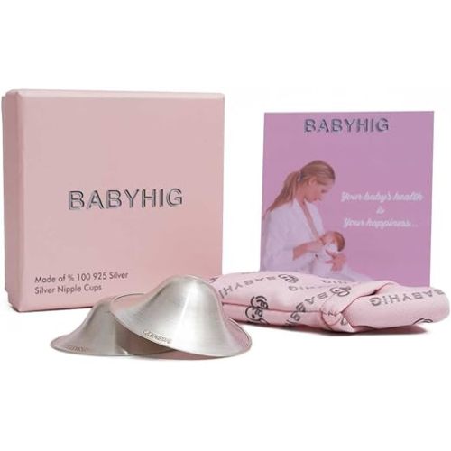 BABYHIG The Orginal Silver Nursing Cups – Silver Nipple Shields for Breastfeeding - Nipple Guards Protector for Breastfeeding - Nipple Shields for Nursing Newborn – Nickel Free – 925 Silver
