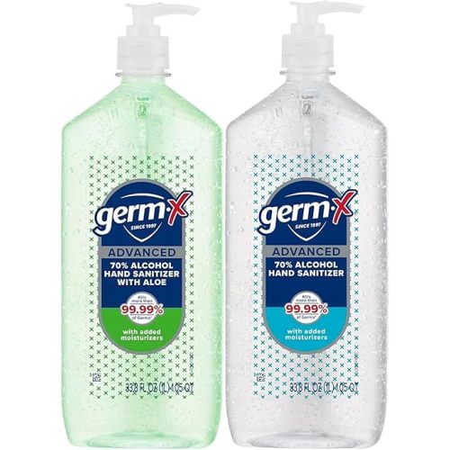 Germ-X Advanced Hand Sanitizer with Aloe and Vitamin E & Advanced Hand Sanitizer, Non-Drying Moisturizing Clear Gel, Large Family Size Pump Bottles