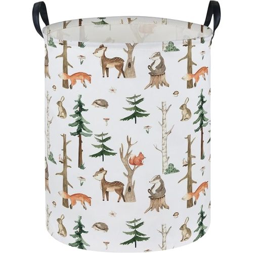Sanjiaofen Kids Laundry Hamper,Animal Laundry Basket Collapsible Woodland Storage Baskets for Home Decor,Office,Home Organizer,(Woodland animal