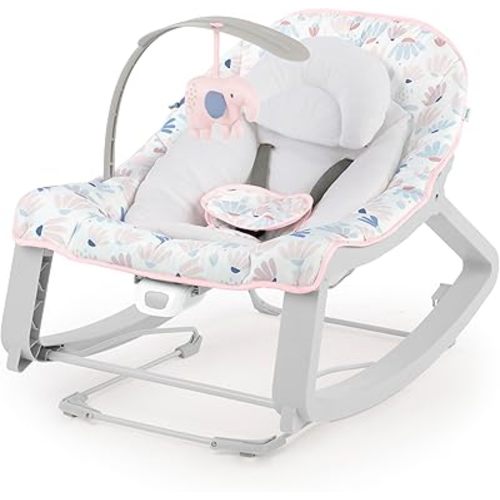 Ingenuity Keep Cozy 3-in-1 Grow with Me Vibrating Baby Bouncer Seat & Infant to Toddler Rocker, 0-30 Months Up to 40 lbs, Vibrations & -Toy Bar (Pink Burst)