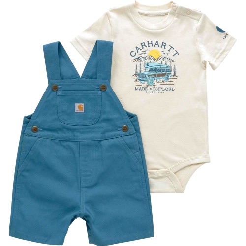 Boys' 2-Piece Short Sleeve Bodysuit & Canvas Shortall Set (Infant)