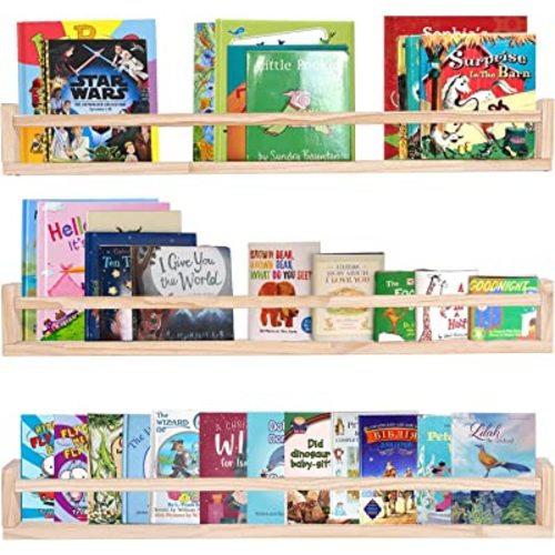 AZSKY Natural Wood Nursery Shelves Floating Wall Book Shelves Nursery Kids Baby Toddler Room Décor 36 in Bookshelf for Toy Picture Display a Set of 3 Same Sizes