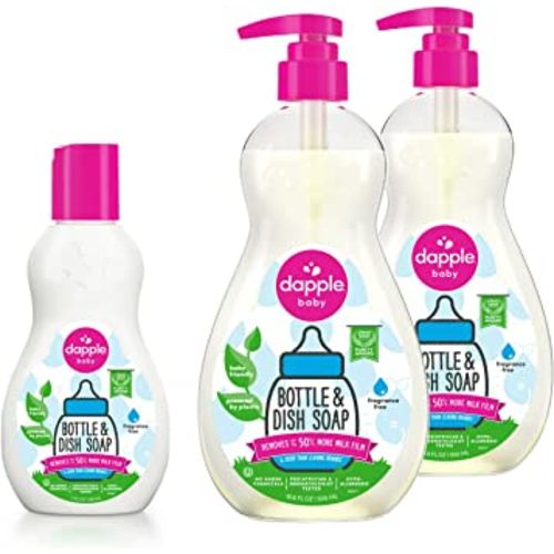 Dish Bundle by Dapple Baby Includes Baby Bottle & Dish Liquid by Dapple Baby Travel Size 3 Fl Oz, and 16.9 Fl Oz Bottle, 2 ct., Fragrance-Free - Plant-Based - Hypoallergenic