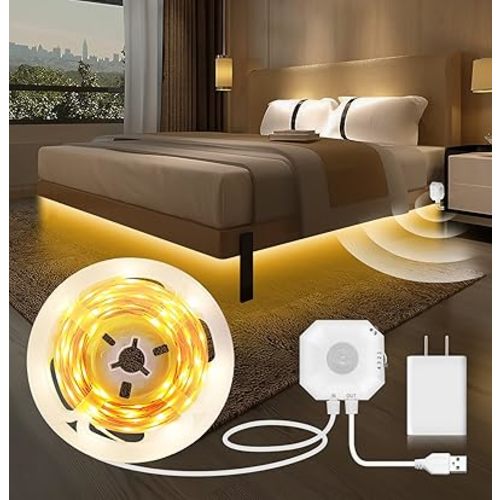 MATICOD Motion Sensor Light Indoor Under Bed Lights Under Cabinet Lights, Motion Activated Led Light Strip for Bedroom,Warm White LED Closet Light Motion Sensored Under Cabinet Lighting NO APP