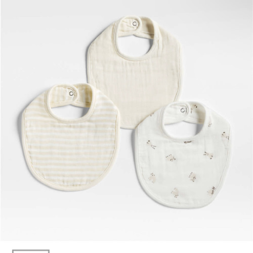 Baby's First Natural Mini Animal Organic Cotton Gauze Baby Bib, Set of 3