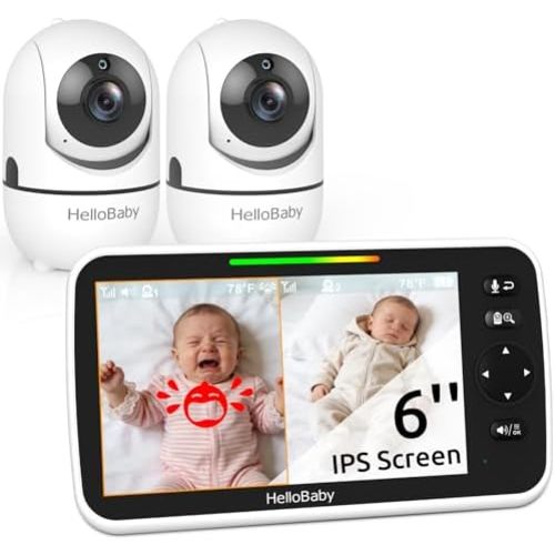 HelloBaby 6" Split Screen No WiFi Baby Monitor 2 Cameras & Audio, 30H ECO