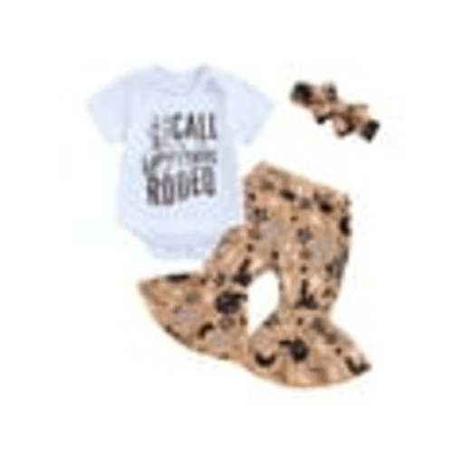 Suealasg Baby Girls 3 Piece Summer Outfit Letter Print Short Sleeves Romper and Cactus Print Flare Pants Headband 3 6 12 18 Months Newborn Western Clothes