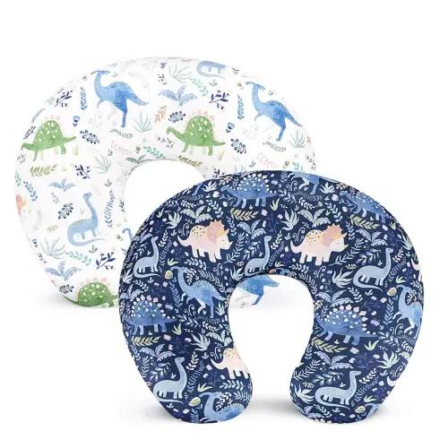 Pea Pod Nursing Pillow Cover 2 Pack Soft & Adorable Slipcovers for Breastfeeding Pillows, Comfortable Stretchy Feeding Pillow Covers for Baby Girls Boys Newborn, Removeable Pillow Case (Dinosaur)