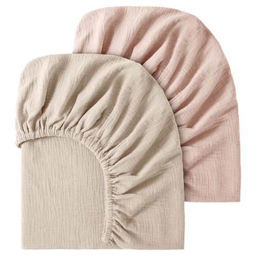 Fitted Crib Sheet, 100% Organic Cotton Crib Sheet for Standard Crib and Toddler Mattresses 28"x 52", Soft and Breathable, Fog & Blush