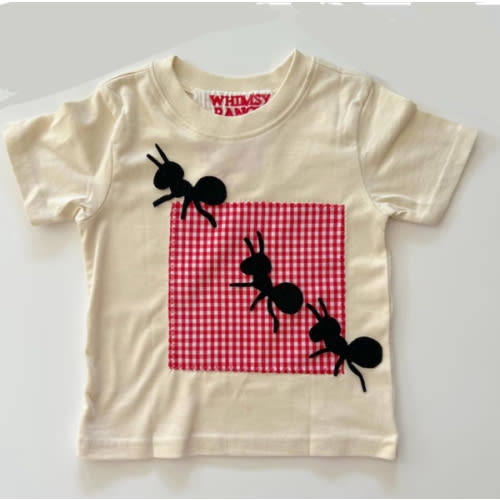 Kids Ant Tee-Summer- Picnic-Cotton- Gingham-Appliqued Ants Recycled Soft Felts-Insect Bug Shirt-Nature Lover-Playful Kids & Baby Wear-Garden