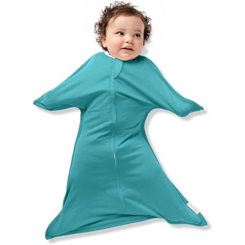 SleepingBaby Zipadee-Zip Transitional Swaddle Sack, 4-8 Month - Roomy Zipper Swaddle for Easy Diaper Changes and Proper Hip Development - Baby Swaddle Sack, Small - Classic Teal