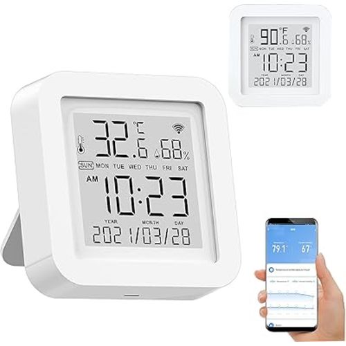Smart WiFi Temperature Humidity Monitor: TUYA Wireless Temperature Humidity Sensor with APP Notification Alerts, WiFi Thermometer Hygrometer for Home Pet Garage,Compatible with Alexa