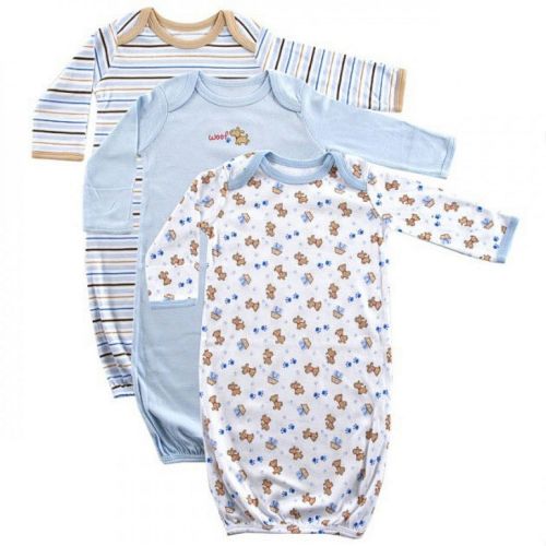 Luvable Friends Baby Boy Cotton Long-Sleeve Gowns 3pk, Blue, 0-6 Months