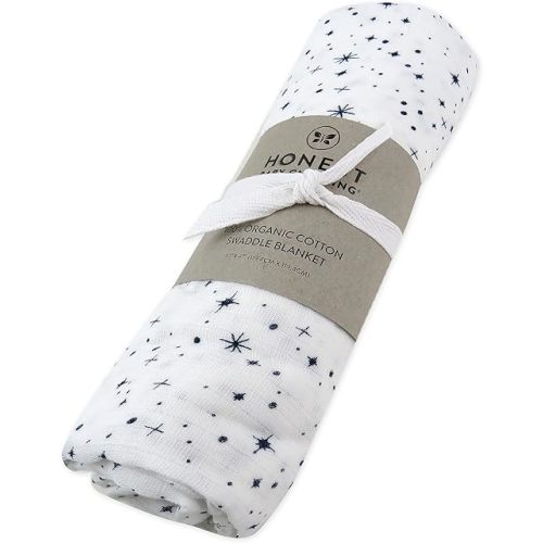 HonestBaby Organic Cotton Swaddle Blankets, Twinkle Star White/Navy, One Size