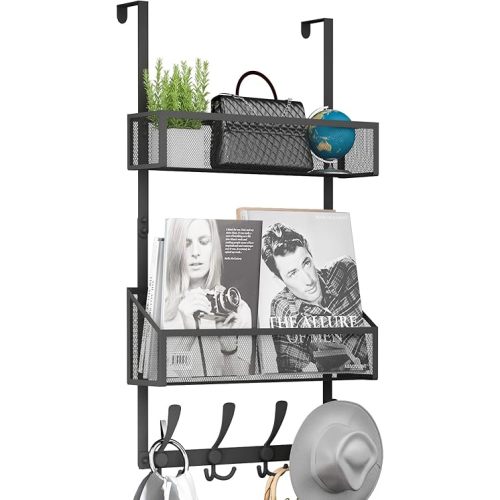 Over The Door Hooks Organizer, Coat Rack Over The Door Storage Hanger Towel Rack, Back of Door Storage Organizer for Bathroom,Bedroom,Kitchen,Office (Black 3-Tier)