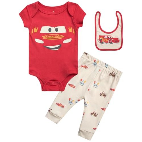 Disney Baby Boys' Outfit Set - 3 Piece Newborn Essentials Gift Set with Bodysuit, Pants, and Bibs (Infant Sizes:0-9M)