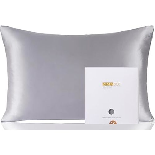 ZIMASILK 100% Pure Mulberry Silk Pillowcase for Hair and Skin Health,Soft and Smooth,Both Sides Premium Grade 6A Silk,600 Thread Count,with Hidden Zipper,1pc(Standard 20''x26'',Iron Grey)