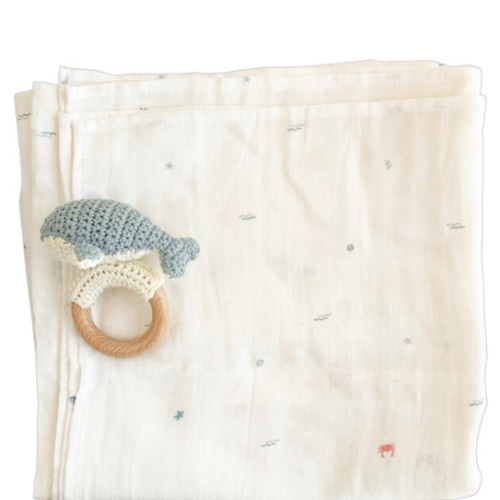 Nautical Baby Swaddle and Teether Set, Whale - The Blueberry Hill Play | Maisonette