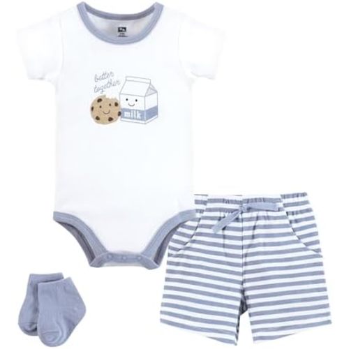 Hudson Baby Unisex Baby Bodysuit, Short and Sock, 3-Piece Set