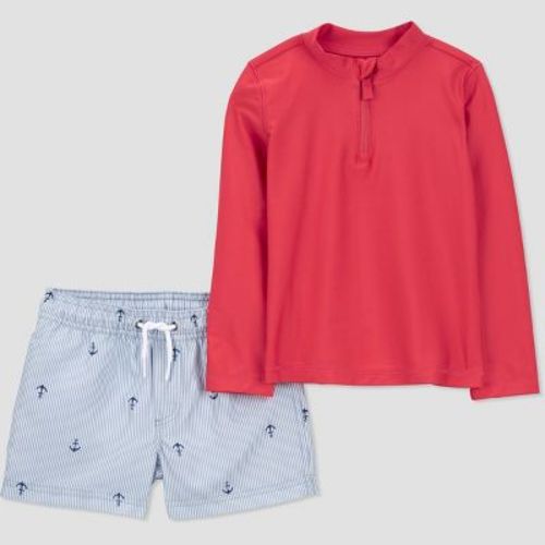 Carter's Just One You®️ Baby Boys' Long Sleeve Anchors Printed Rash Guard Set - Blue/Red 18M: UPF 50+, Elastic Waistband