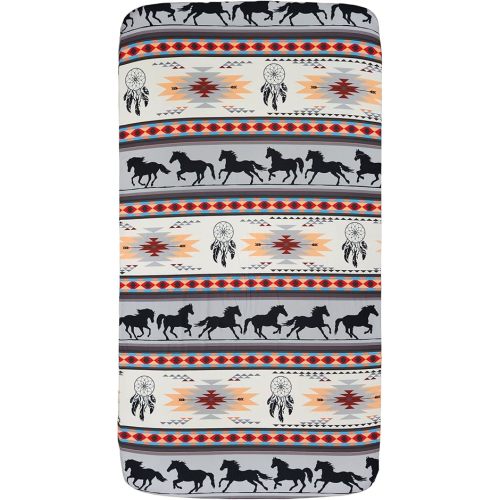 Dear Baby Gear Deluxe Crib Sheet Cotton Polyester Baby Crib Sheets, Soft Machine-Washable Crib Mattress Sheet, Baby Bed Sheets - Southwestern Tribal Horses Aztec Print, 52"x28"x10"
