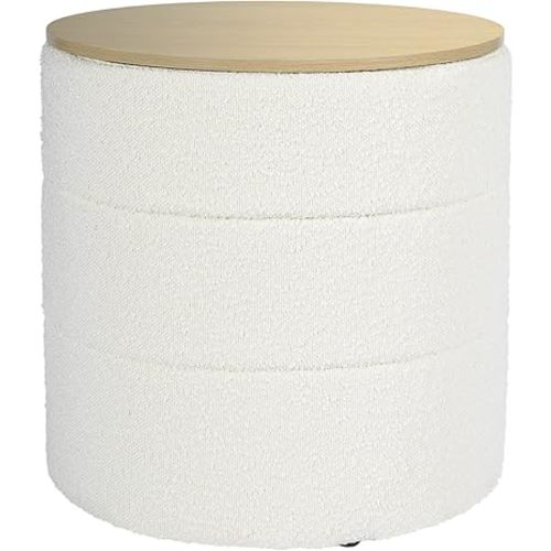 HomePop Channel Storage Ottoman with Wood Top - Cream Boucle