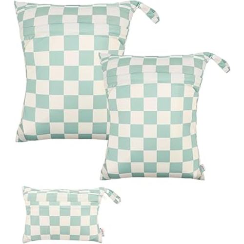 ALVABABY 3 pcs Cloth Diaper Wet Dry Bags Waterproof Reusable with Two Zippered Pockets Travel Beach Pool Daycare Soiled Baby Items Yoga Gym Bag for Swimsuits or Wet Clothes Small Medium Large 3L-SML16