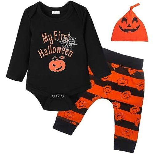 Baby Boys Girls My First Halloween Bat Costumes Newborn Infant Pumpkin Spider Pants Set Pirate Captain Outfits
