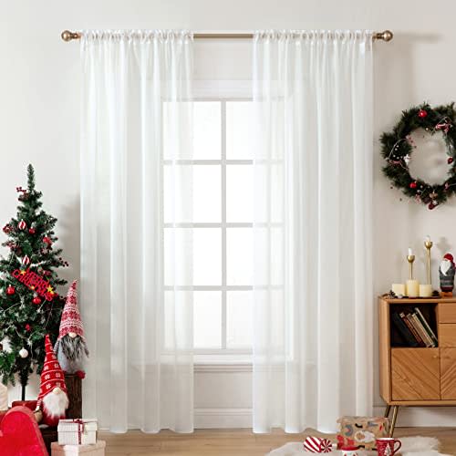 MIULEE 2 Panels Sheer Curtains for Living Room 54 X 96 Inches Ivory | Window, Solid Color, Elegant Window Voile Panels, Bedroom, Living Room, Drapes, Treatment