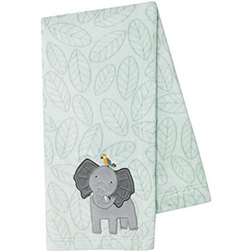 Lambs & Ivy Jungle Friends Appliqued Fleece Nursery Baby Blanket - Elephant