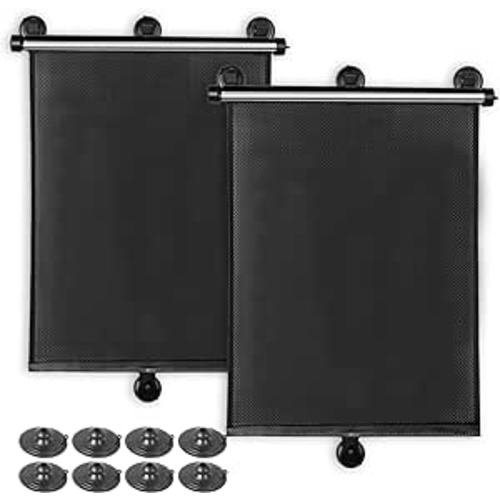 PEMOTech Car Side Window Sun Shade 2 Pack, Retractable Car Roller Sunshade for Kids, Baby Car Window Shades for UV and Sun Glare Protection, Baby Car Travel Accessories (15.7"x17.7")