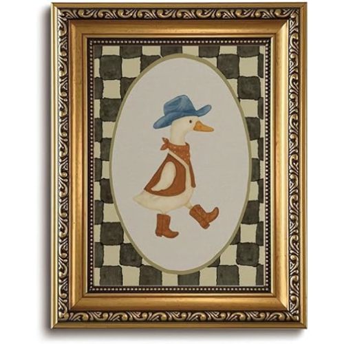 Gold Framed Wall Art Vintage Cowboy Goose Canvas Wall Art Western Nursery Prints Silly Goose Picture Boys Farm Decor for Framhouse Living Room Bedroom, 8x10