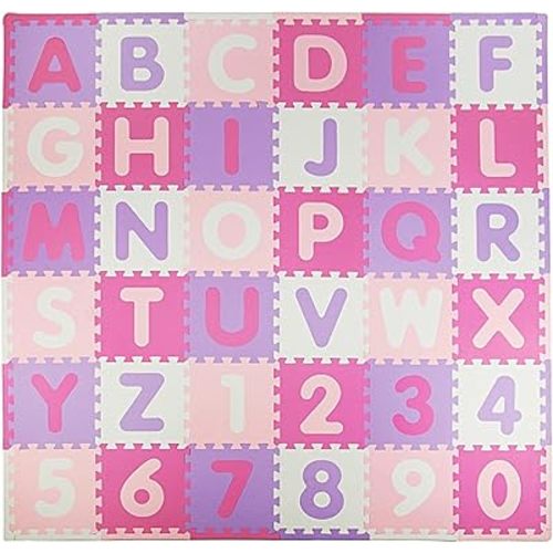 Tadpoles Foam Playmats for Kids, 36 Interlocking Tiles Teach the ABCs and Numbers 0-9, For Ages 3 and Up, Colors: Pink/Purple, 36 Count (Pack of 1)