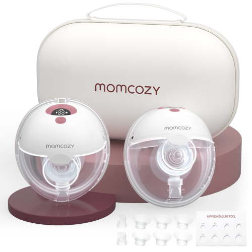 Momcozy M5 Double Breast Pump Hands Free, Portable Breast Pump Red with Breast Pump Bag, Red 2 Count