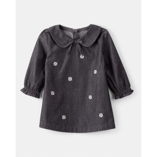 Floral Motif Chambray Long-Sleeve Dress - Grey - OshKosh B'gosh | 24m