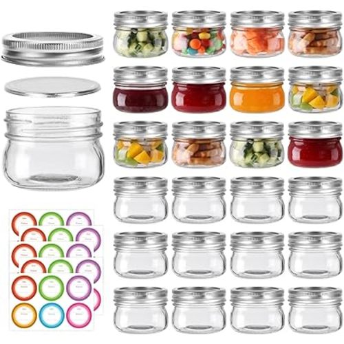 24 Pack 4 oz Mason Jars with Lids, Glass Canning Jars with Regular Mouth Lids, Canning Jars for Jam, Candy and Wedding Favors