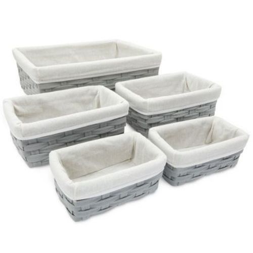 Juvale 5 Pack Wicker Nesting Baskets With Cloth Lining For Storage, Pantry Shelves, Closet (gray, 3 Sizes)