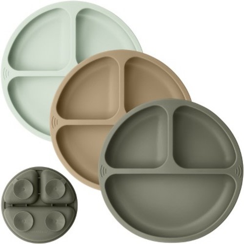 3-Pack Prep Suction Plates for Baby, 100% Silicone Toddler Plates, BPA-Free Divided Baby Plates with Suction, Color: Marsh
