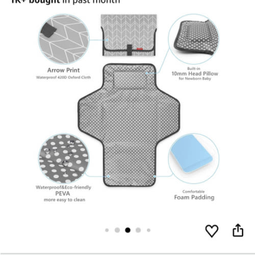 Portable Changing Pad for Baby, Waterproof Travel Changing Pads for Moms, Dads, with Built-in Pillow, Excellent Baby Shower, Registry Gifts