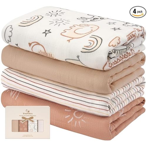 Yoofoss Muslin Swaddle Blankets, Organic Baby Blankets, 47 x 47 Inches Receiving Blanket for Baby Boys and Girls, Baby Essentials for Newborns Soft Breathable
