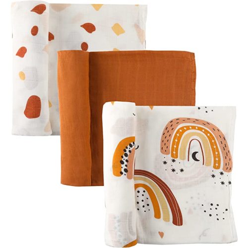 Muslin Swaddle Blankets by SZWICS.Soft Bamboo Cotton Baby Muslin Blanket. Gender Neutral Unisex Design for Boys & Girls. Lightweight, Breathable, Large 47” x 47” 3 Piece Set