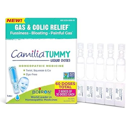 Boiron Camilia Tummy for Colic, Painful Gas, Bloating, & Fussiness- Sterile and Non-Drowsy Liquid Doses - 60 Count