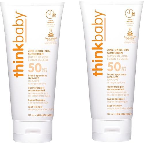 Thinkbaby Safe Sunscreen SPF 50+ - 6oz Family Size (2-Pack)
