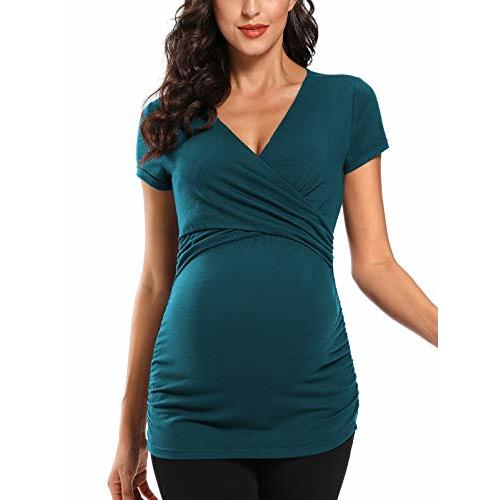 Glampunch Women's Maternity Nursing Tops Short Sleeve V Neck Breastfeeding Tee Shirts Pregnancy Tops