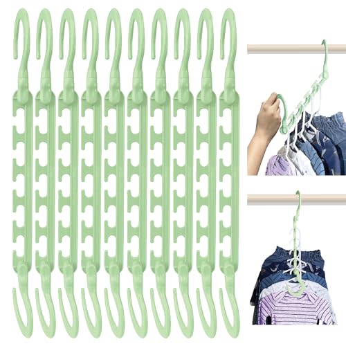 Wonder Hanger Max 10-Pack Space Saving Hangers, Reinforced Hooks Swivels 360°, Cascading Hanger, Teens, College Dorms, Kids & Closet Organizer, Assembled – Pastel Green