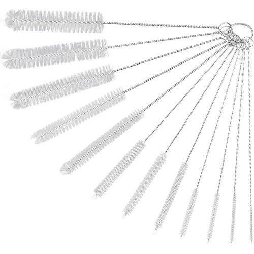 Straw Cleaner Brushes Sets, 12 Pieces 8.2 Inch Botthle Cleaning Brush and Nylon Tube Brush Brush Kit for Sippy Cup, Tumbler, Water Bottle, Drinking Straw (White)