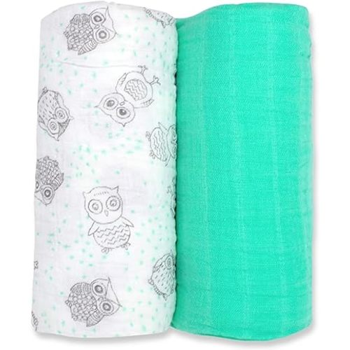 Muslin Swaddle Blankets 2-Pack, Newborn Swaddle Receiving Blankets, Swaddle Blankets Baby Girl and Baby Boy, Hypoallergenic & 100% Cotton Baby Essentials, Swaddling, Car Seat Cover, 47 x 47 Inches